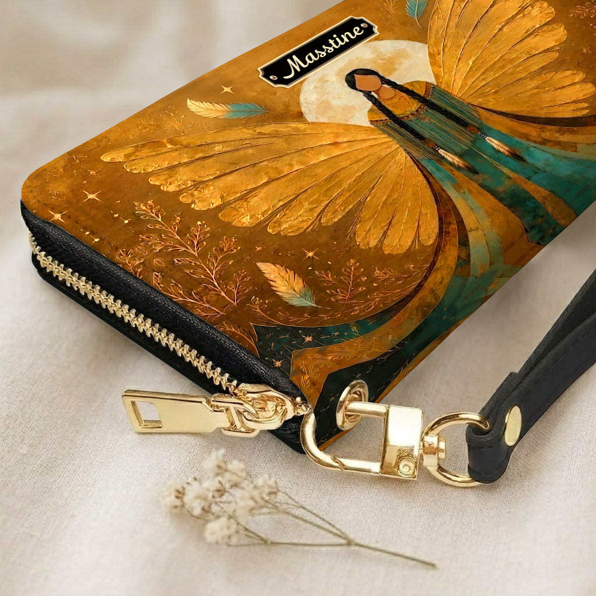 Golden Winged Grace Personalized Leather Bag