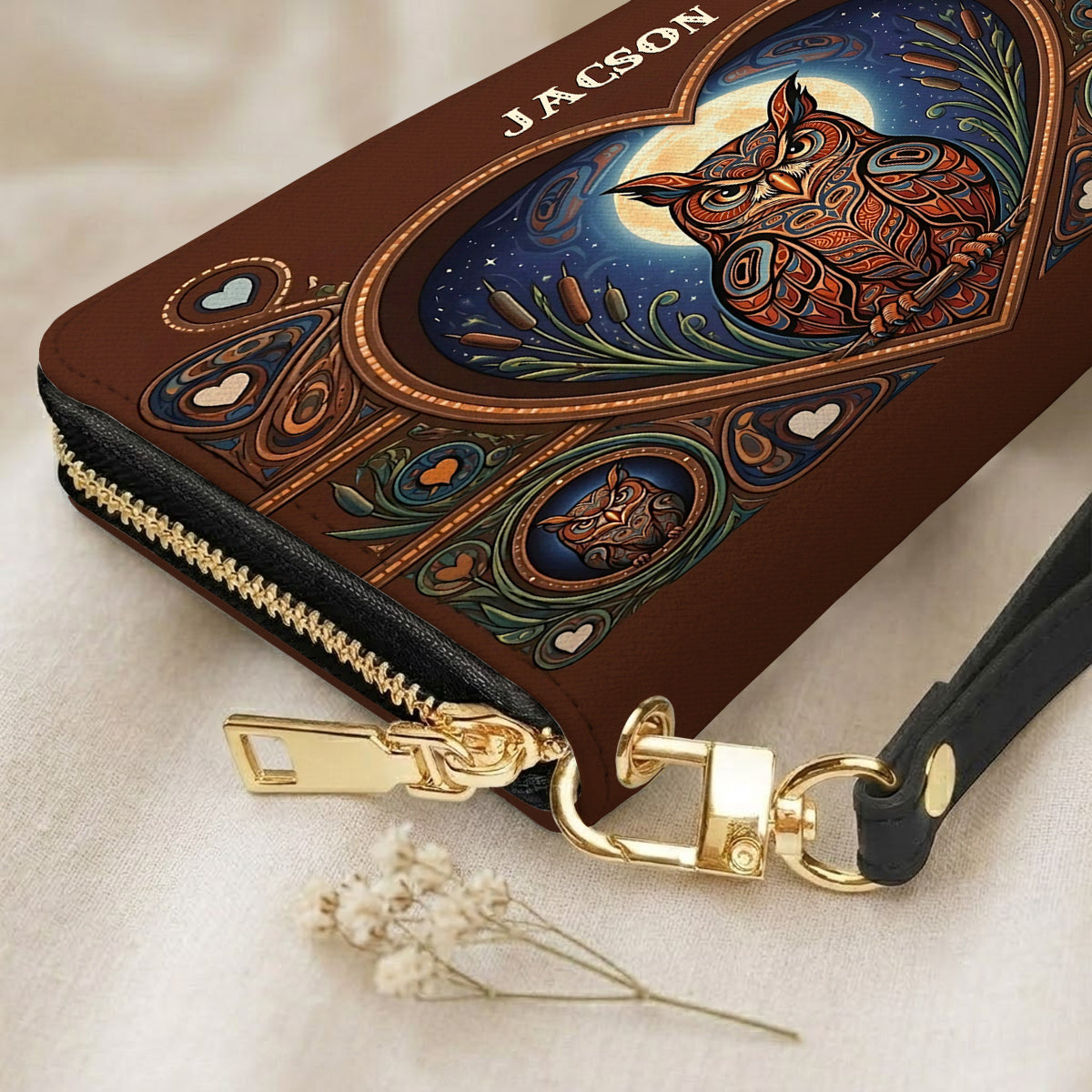 Moonlit Owl Wisdom Personalized Leather Bag