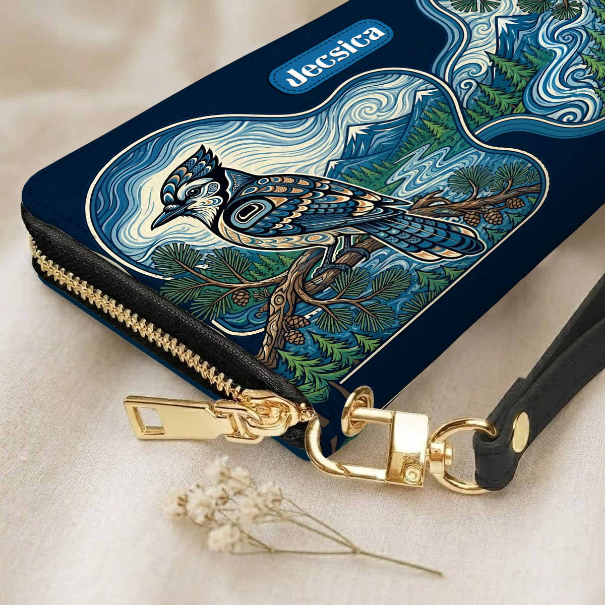 Blue Jay Forest Whispers Personalized Leather Bag