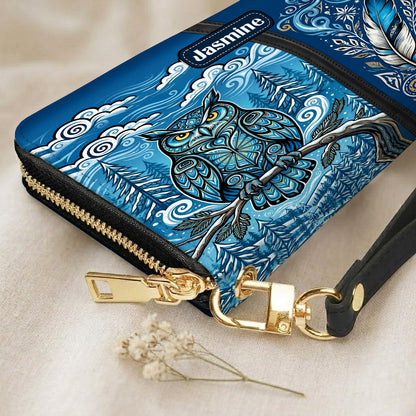 Azure Owl Spirit Personalized Leather Bag