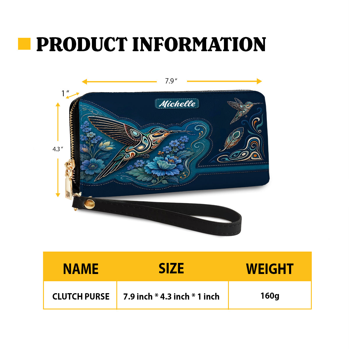 Azure Hummingbird Reverie Personalized Leather Bag