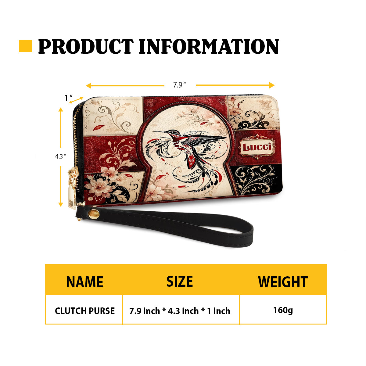 Crimson Hummingbird Elegance Personalized Leather Bag