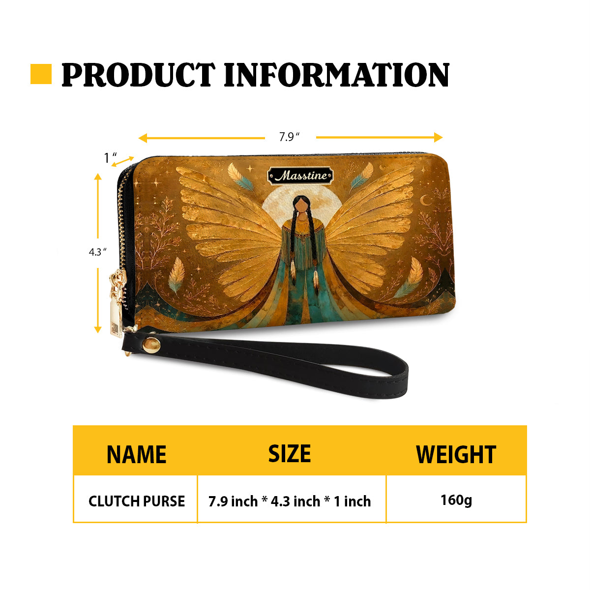 Golden Winged Grace Personalized Leather Bag