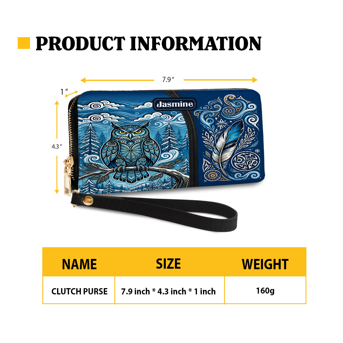 Azure Owl Spirit Personalized Leather Bag