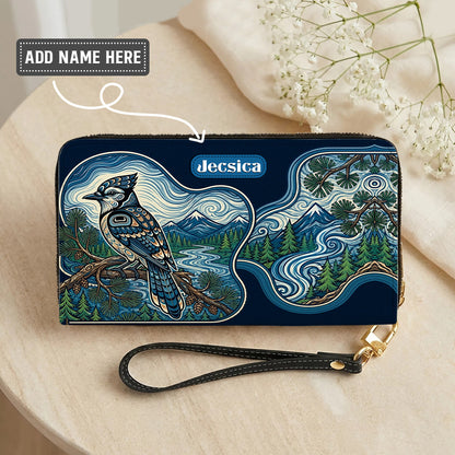 Blue Jay Forest Whispers Personalized Leather Bag