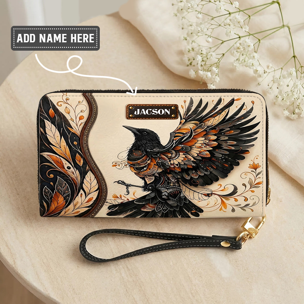 Raven Ember Spirit Personalized Leather Bag