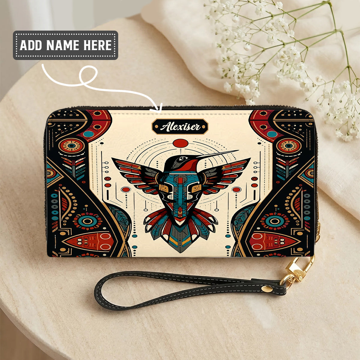 Hummingbird Solar Emblem Personalized Leather Bag