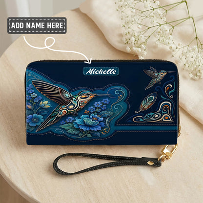 Azure Hummingbird Reverie Personalized Leather Bag