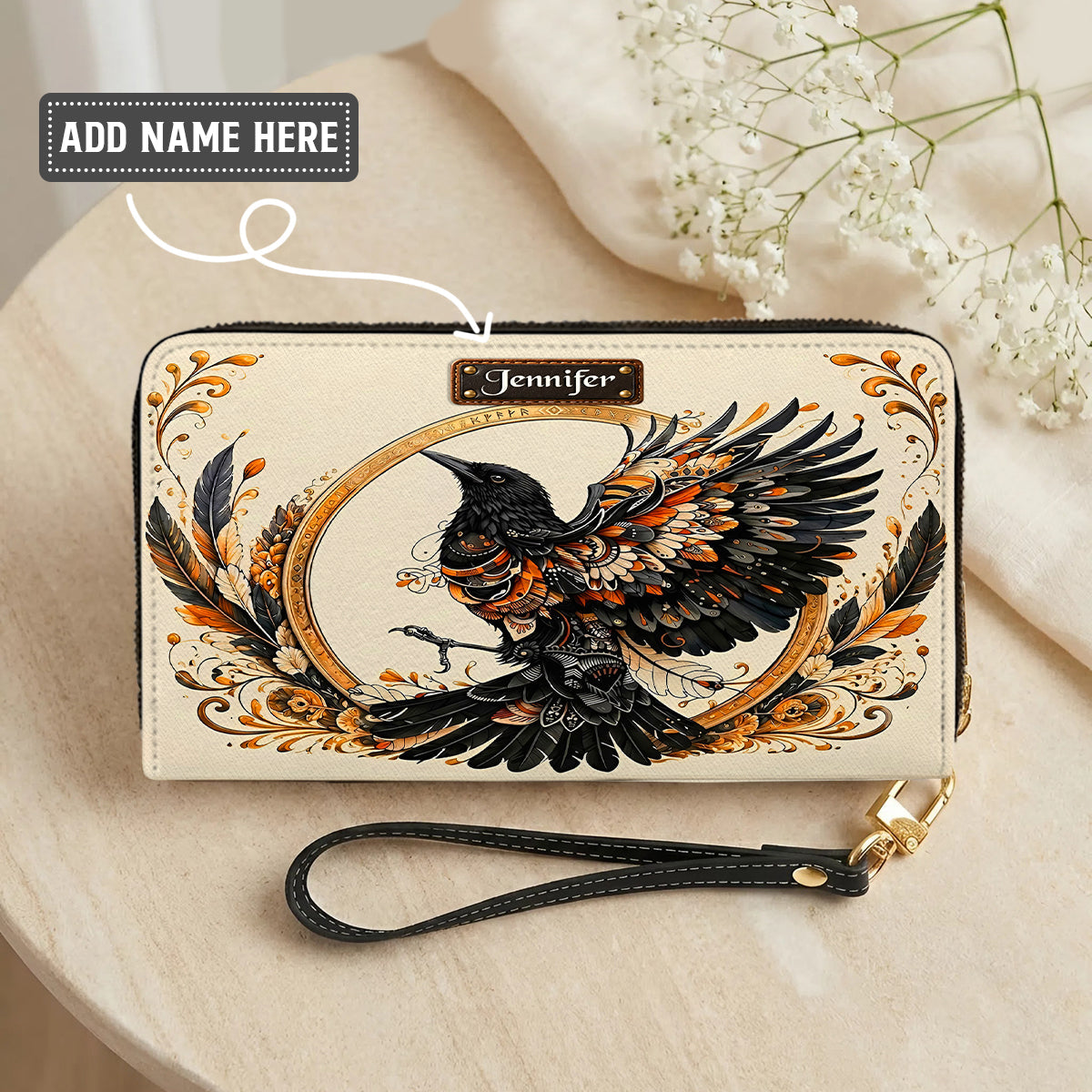 Raven Eternal Wings Personalized Leather Bag