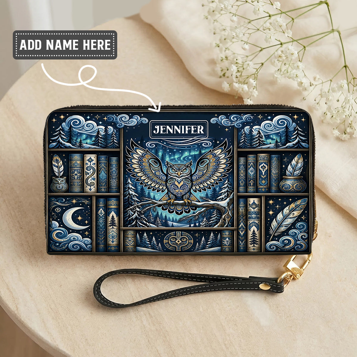Celestial Owl Wisdom Personalized Leather Bag