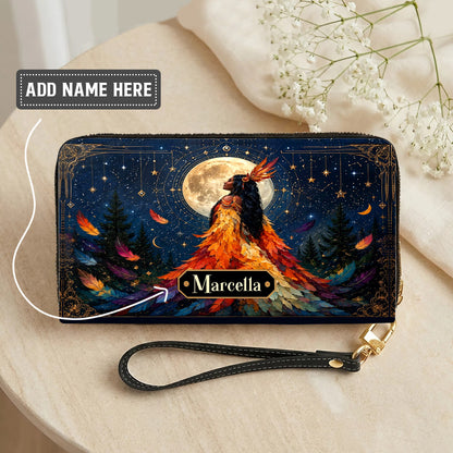 Moonlit Feather Grace Personalized Leather Bag