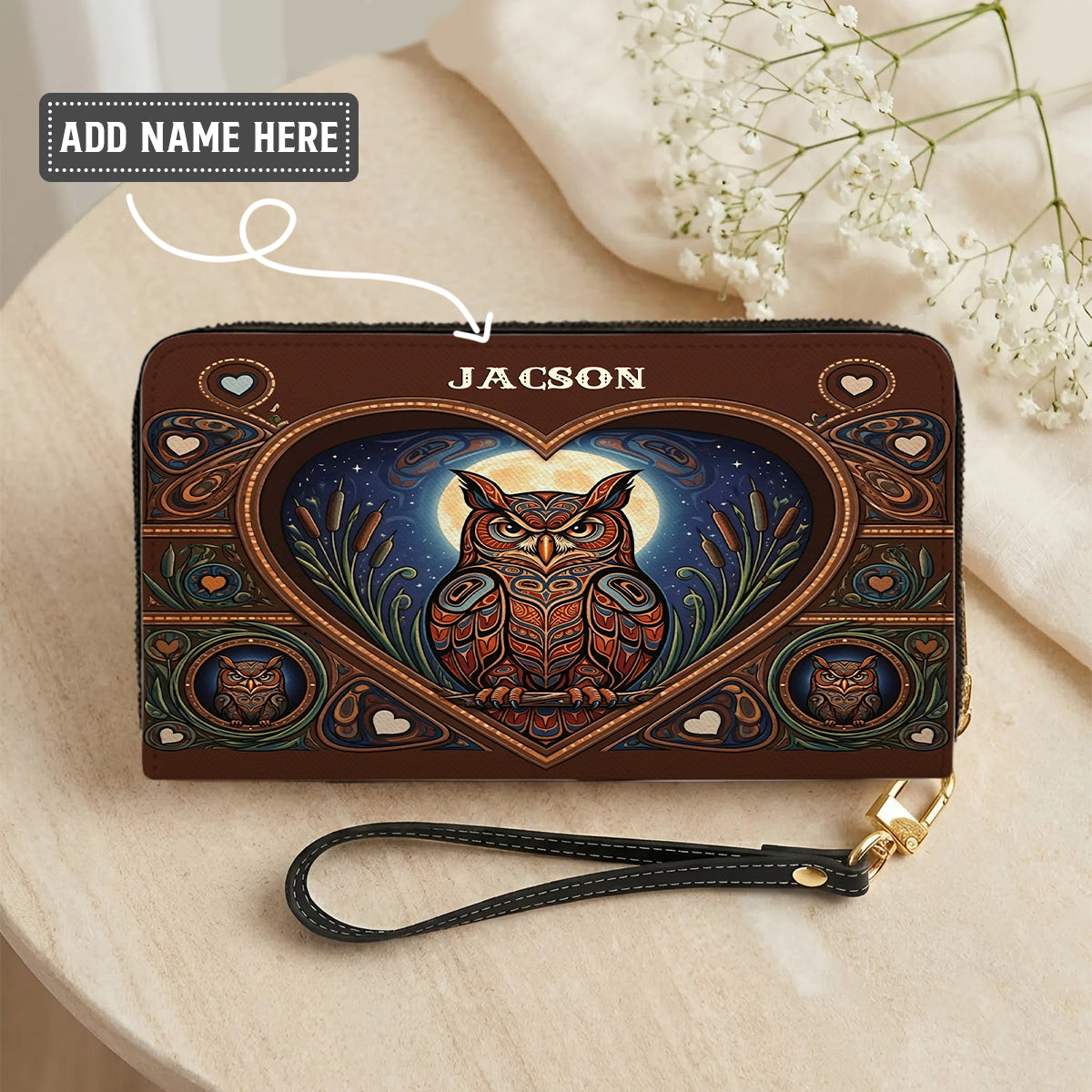Moonlit Owl Wisdom Personalized Leather Bag