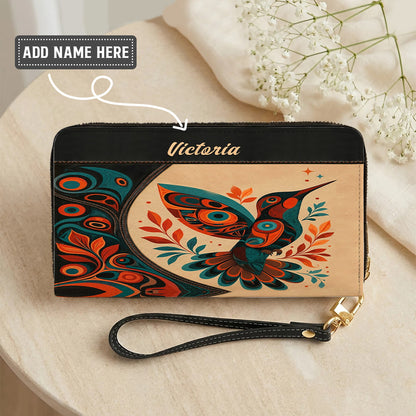 Hummingbird Ember Bloom Personalized Leather Bag