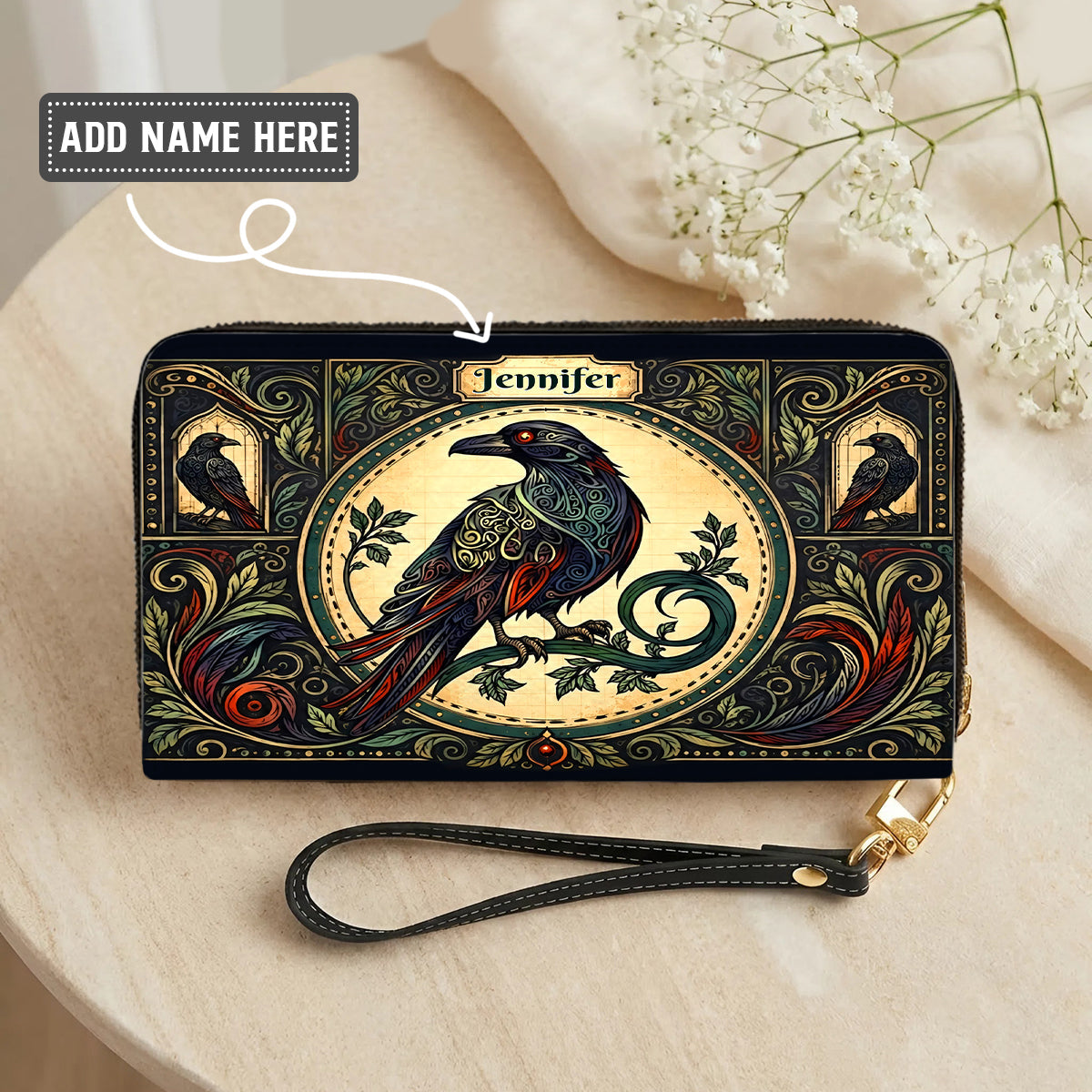 Raven Midnight Wisdom Personalized Leather Bag