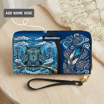 Azure Owl Spirit Personalized Leather Bag