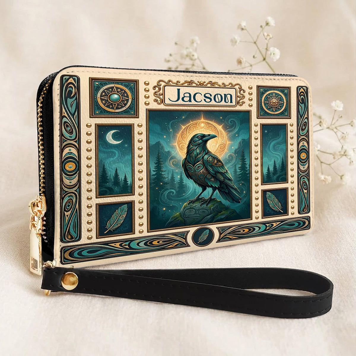 Raven’s Echo of Eternity Personalized Leather Bag