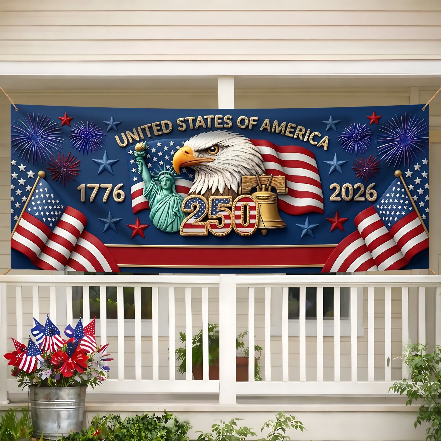 Patriotic 250th Anniversary 1776 2026 United States of America Semiquincentennial Grommet Flag