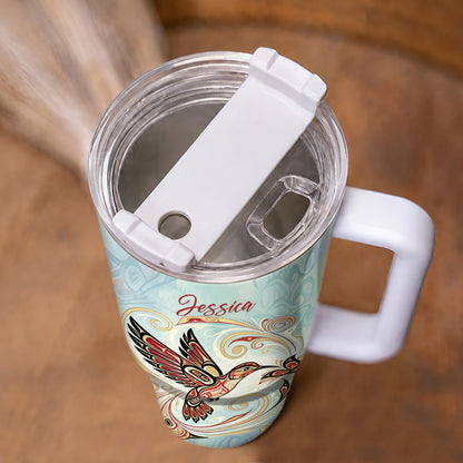 Crimson Hummingbird Elegance Personalized Tumbler