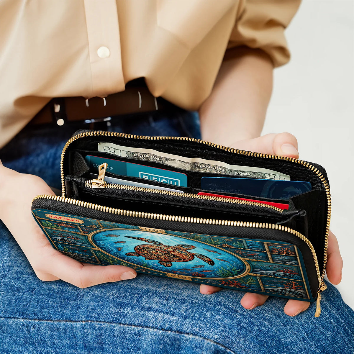 Sacred Turtle Ocean Personalized Leather Bag