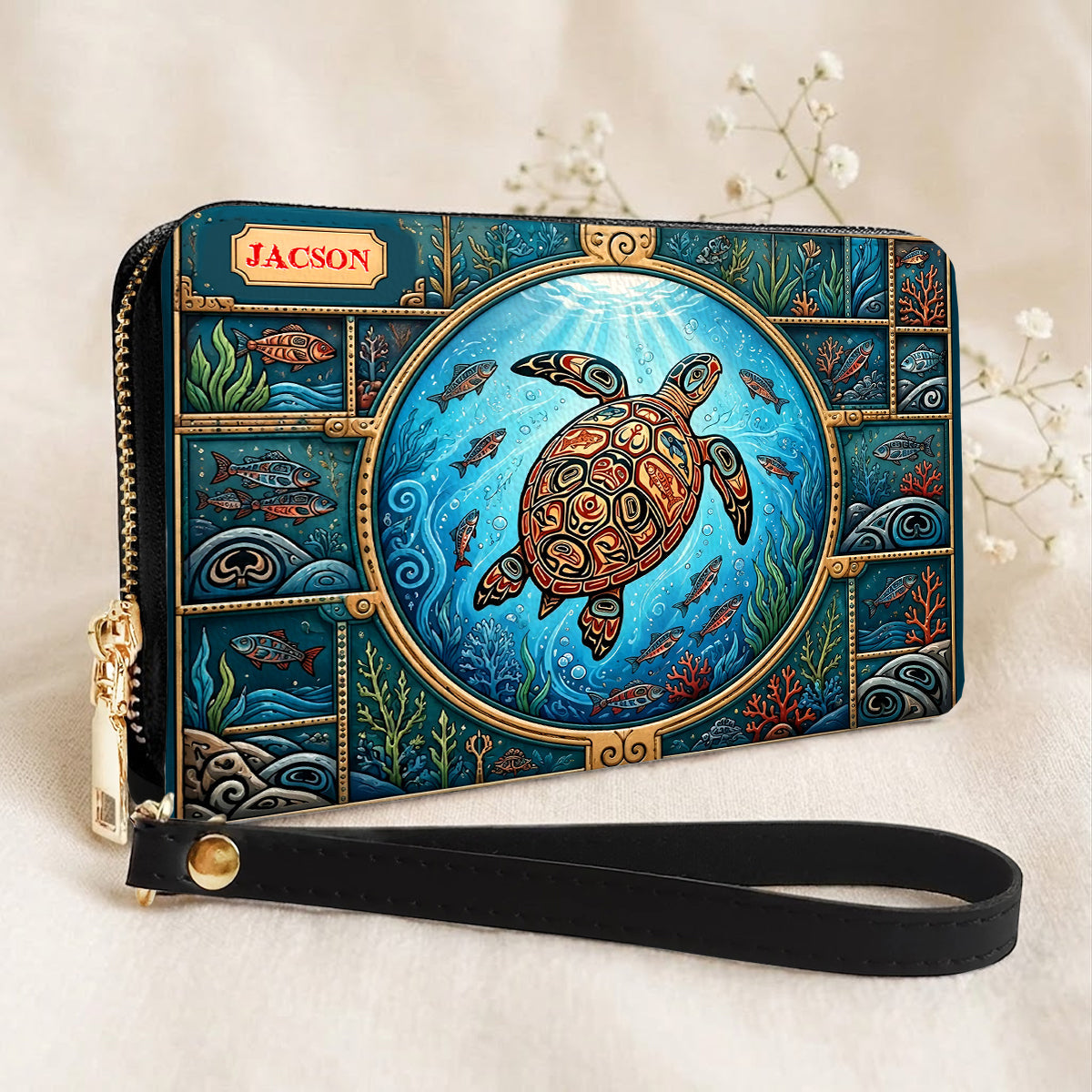 Sacred Turtle Ocean Personalized Leather Bag